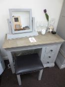 Grey painted timber framed triple drawer dressing table, 1050 x 500mm, with matching adjustable