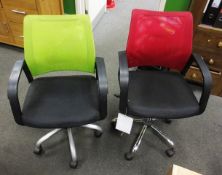 Two assorted colour mesh/cloth swivel arm chairs