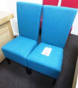 Two oak framed, blue cloth upholstered dining chairs