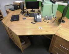 Four oak corner desk tables to form desk pod. Each desk max. length 1400mm x 800mm