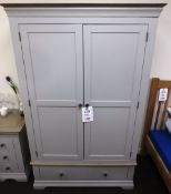 Grey painted timber framed twin door, single drawer wardrobe, 1200 x 540 x 1950mm (Showroom