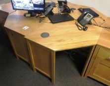 Four oak corner desks table to form desk pod. Each desk max. length 1100mm x 800mm