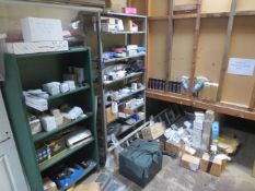 Quantity of assorted SsangYong stock and two bays of adjustable stores shelving: Stock includes: