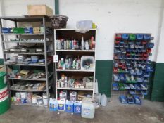 Quantity of assorted miscellaneous stock, 2 bays of racking and a wall mounted multi bin parts