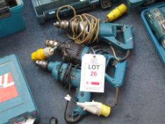 3 - Makita Drills 1 x 8406, 1 x 8450 plus one other, 13mm Chucks, all 110V