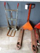 BT pallet truck (out of commission, spares or repairs and sack truck)