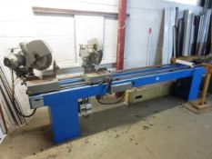 WMS twin head, mitre saw, (3 phase), approx 3600mm length,max blade dia: 12" apx. (Please note: A