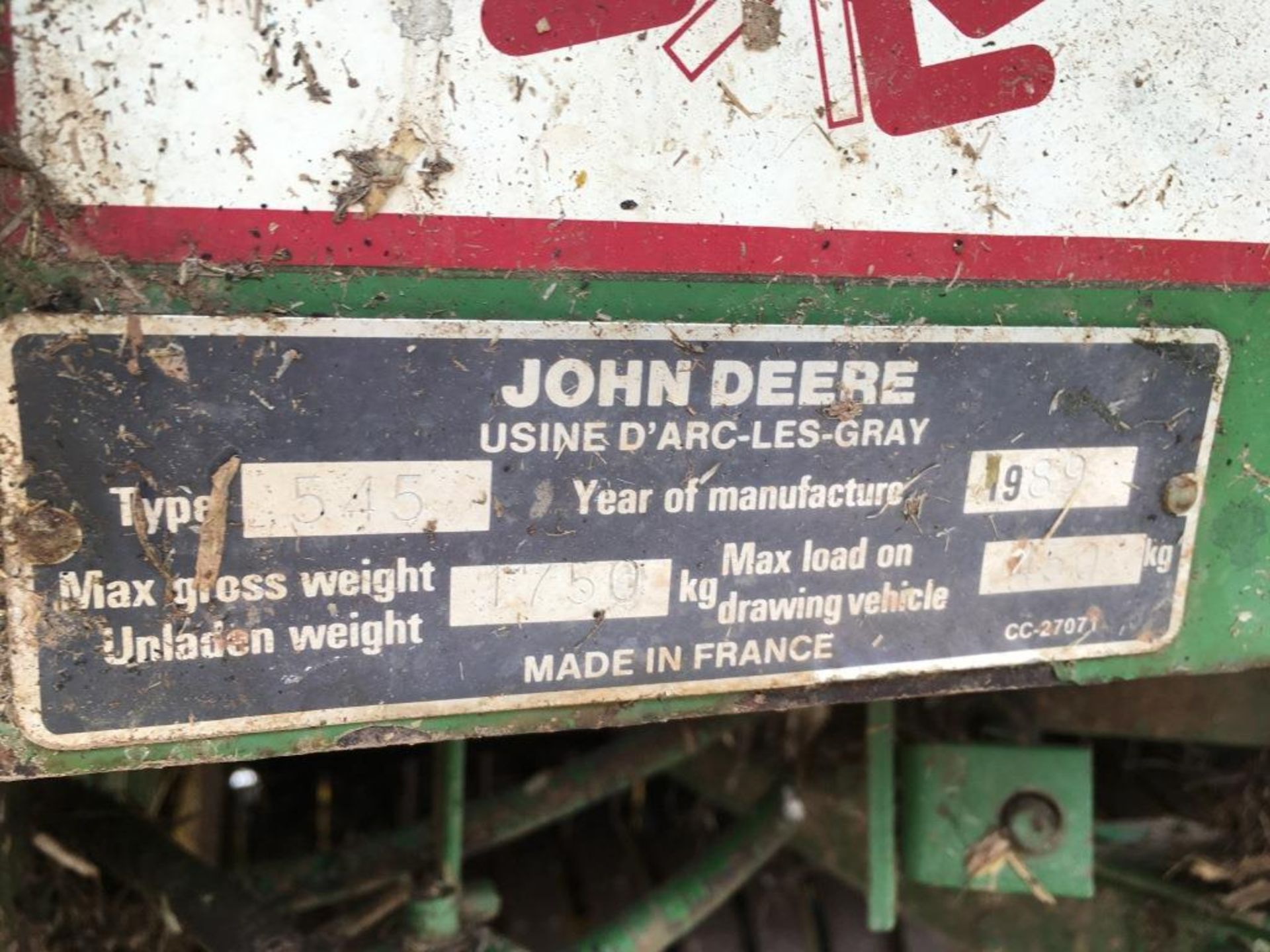 John Deere 545 round baler, serial number: 1750 (1989) - Image 6 of 8