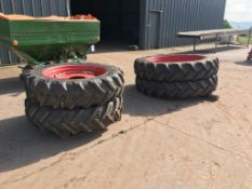 A set of row crop wheels and tyres, rear: Goodyear RT800 380/90R50, front: Agrimax RT855 340/85R36