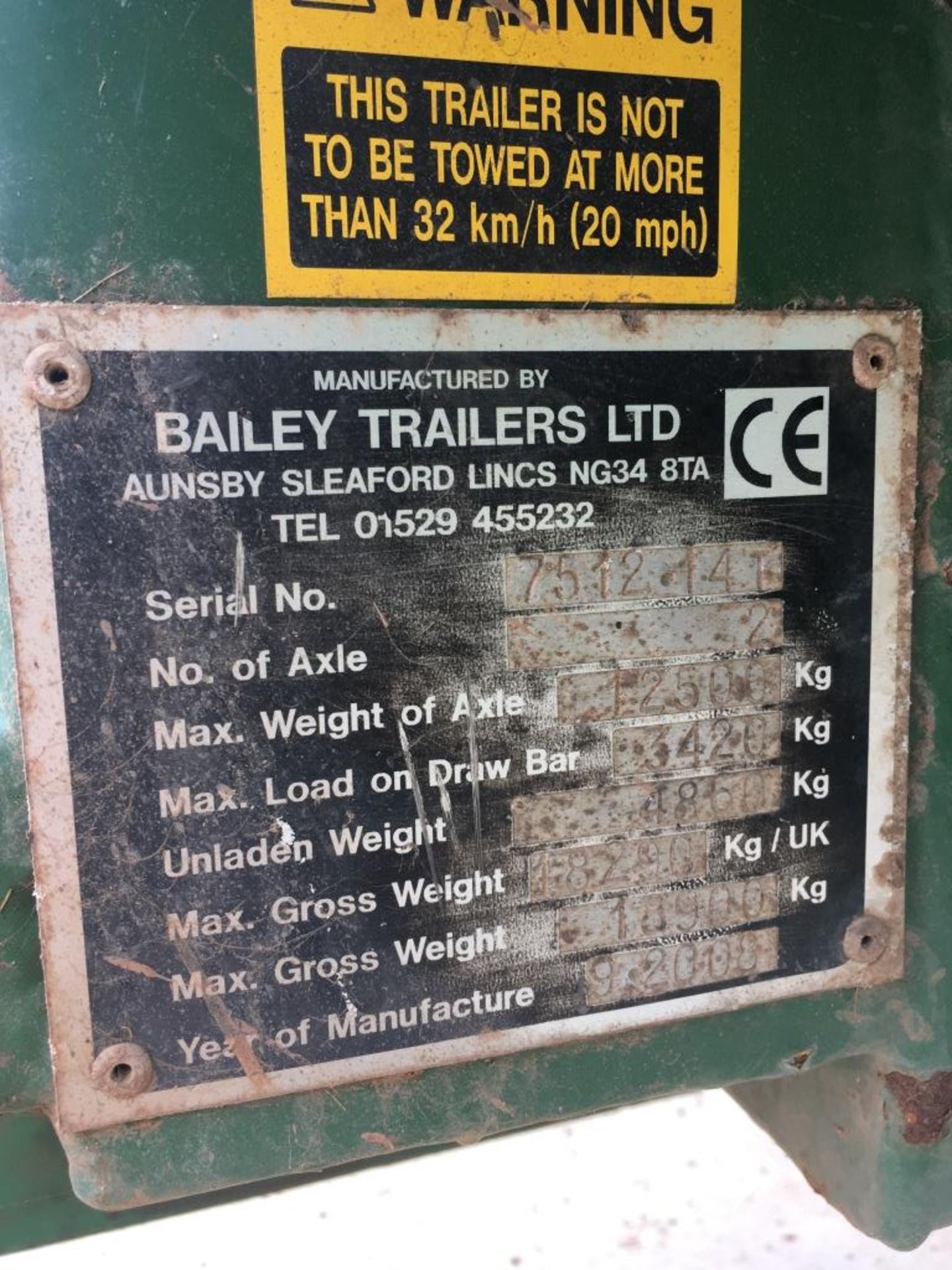 Bailey 14 ton twin axle tipping root trailer, super singles, serial number: 7512.14T (2008) - Image 4 of 10