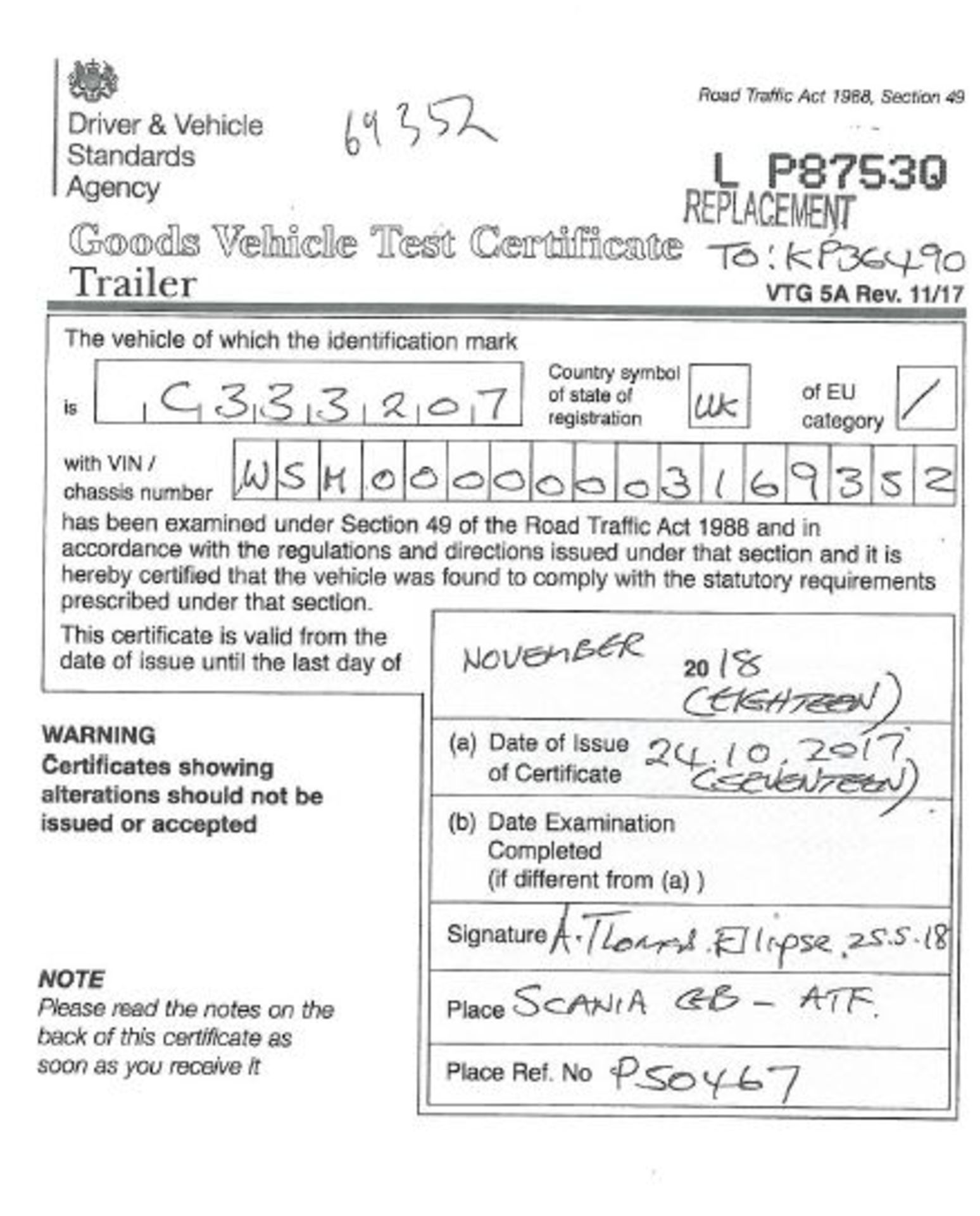 Schmitz SCS 24/L Curtainsider trailer, reference 169352, year of manufacture 2012, MOT valid to 31/ - Image 9 of 12