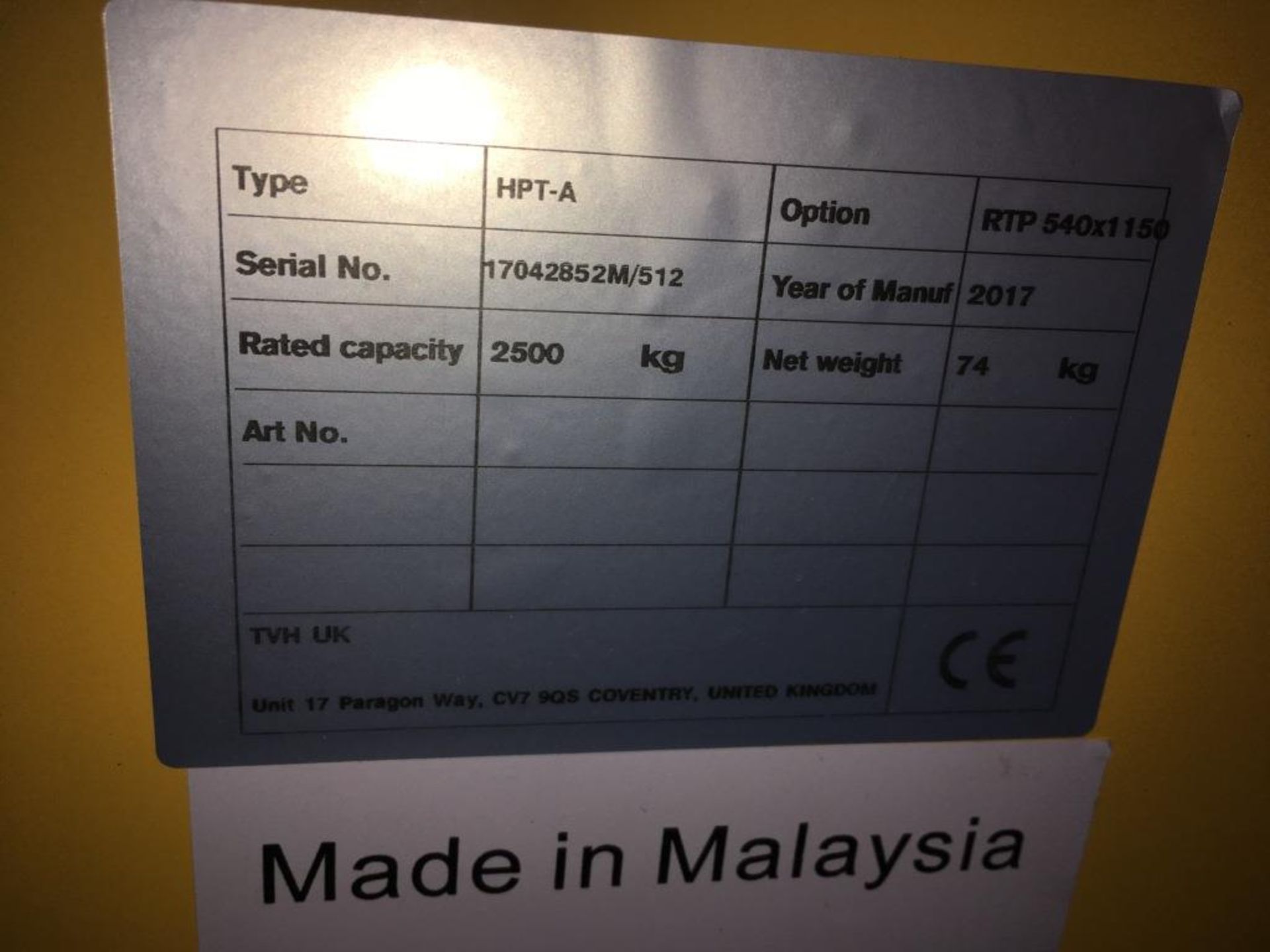 Total Lifter 2,500 kg pallet truck serial number 17042852M/512 (2017). Please note: This - Image 3 of 5