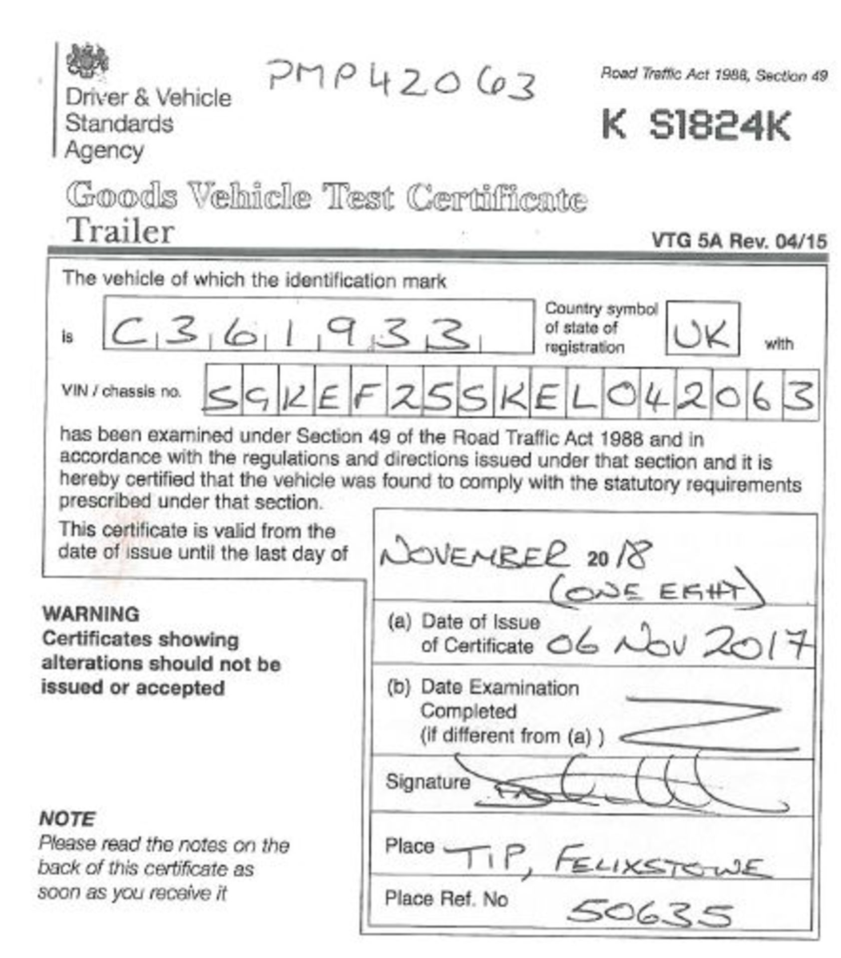 Dennison 14 Lock Sliding Bogie Skeletal trailer, reference 42063, year of manufacture 2014, 3 x - Image 11 of 14