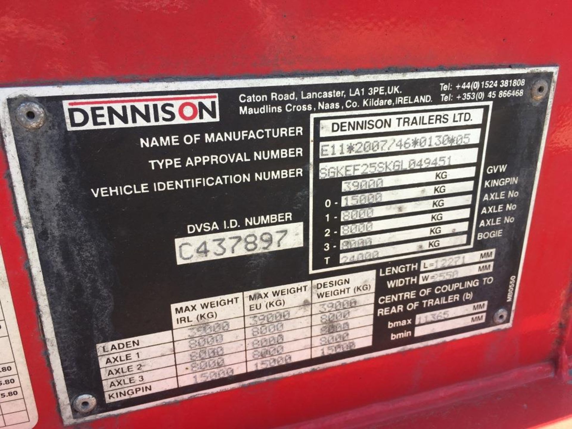 Dennison 14 Lock Sliding Bogie Skeletal trailer, reference 49451, year of manufacture 2016, 3 x - Image 11 of 16