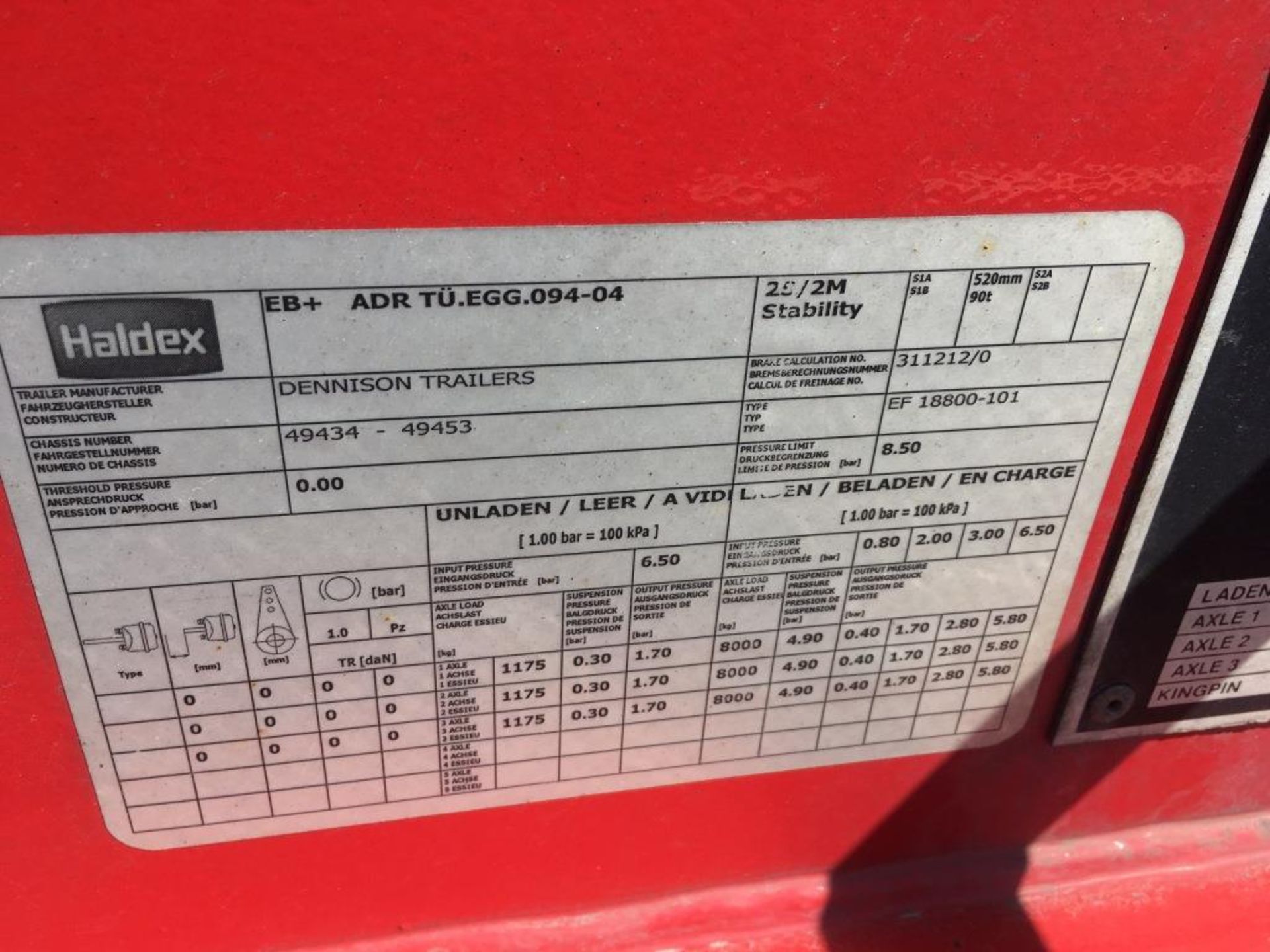 Dennison 14 Lock Sliding Bogie Skeletal trailer, reference 49434, year of manufacture 2016, 3 x - Bild 9 aus 15