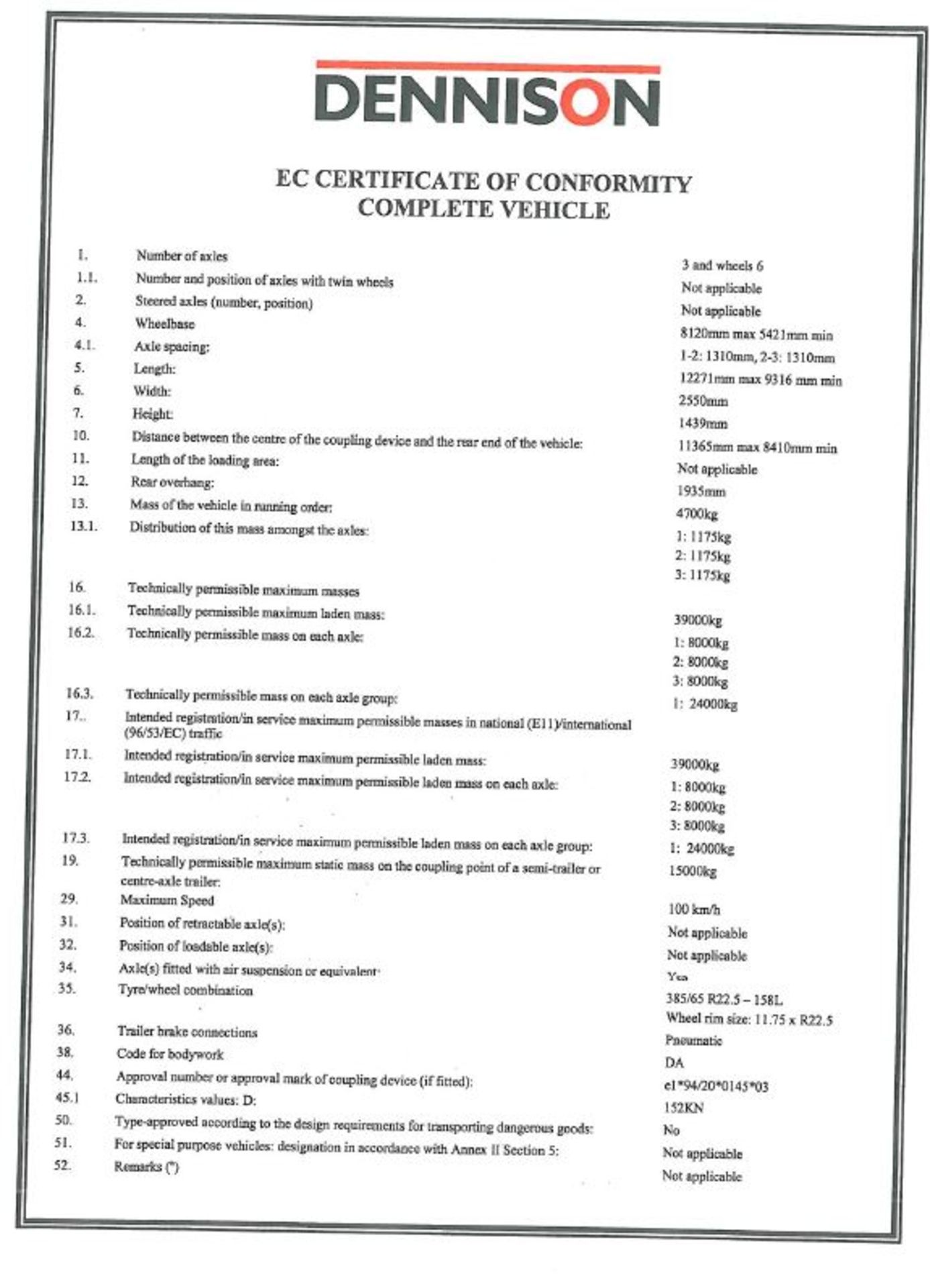 Dennison 14 Lock Sliding Bogie Skeletal trailer, reference 42084, year of manufacture 2014, 3 x - Image 20 of 20