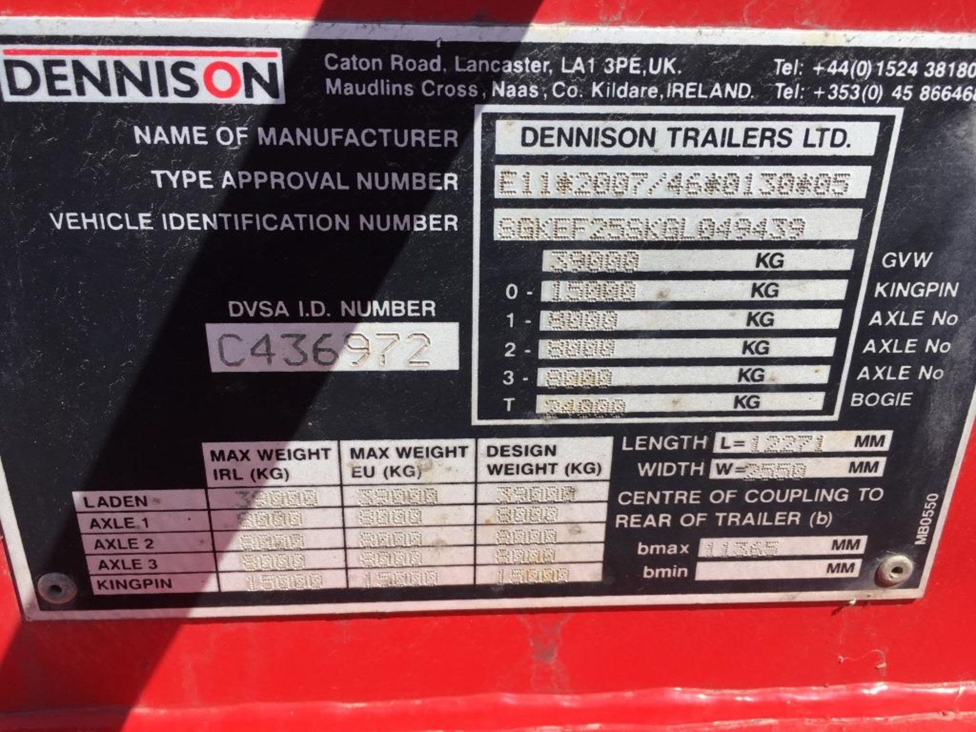 Dennison 14 Lock Sliding Bogie Skeletal trailer, reference 49439, year of manufacture 2016, 3 x - Image 13 of 18