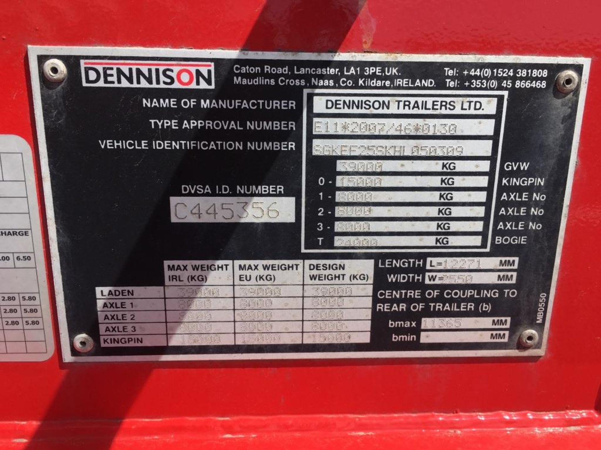 Dennison 14 Lock Sliding Bogie Skeletal trailer, reference 50309, year of manufacture 2017, 3 x - Image 11 of 16