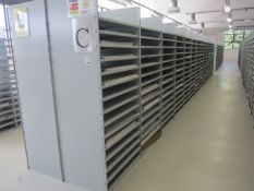 Link 51 metal boltless stores racking comprising: 13 x double sided bays, approx. overall size: 11.