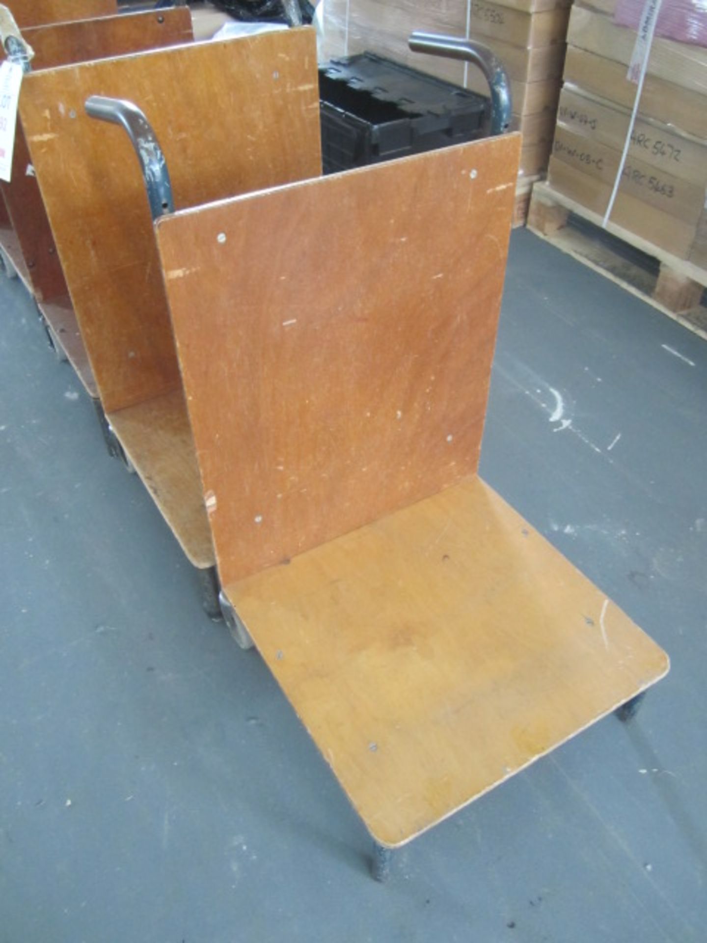 5 x metal frame wood base, back paper movement trollies. - Lift out charge to be applied £5+ vat - Image 2 of 4