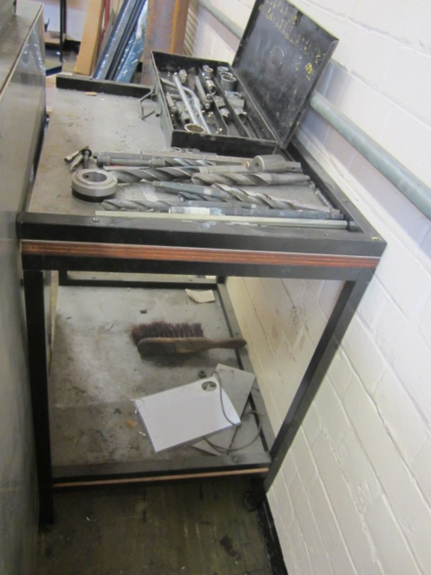 Cabinet and trolley with contents including spanners, drill bits, screw drivers, oil cans, part - Image 6 of 6