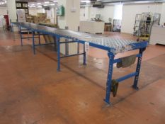 Dowell gravity roller conveyor with roller ball section, approx. size: 790mm x 6.4m. - Lift out