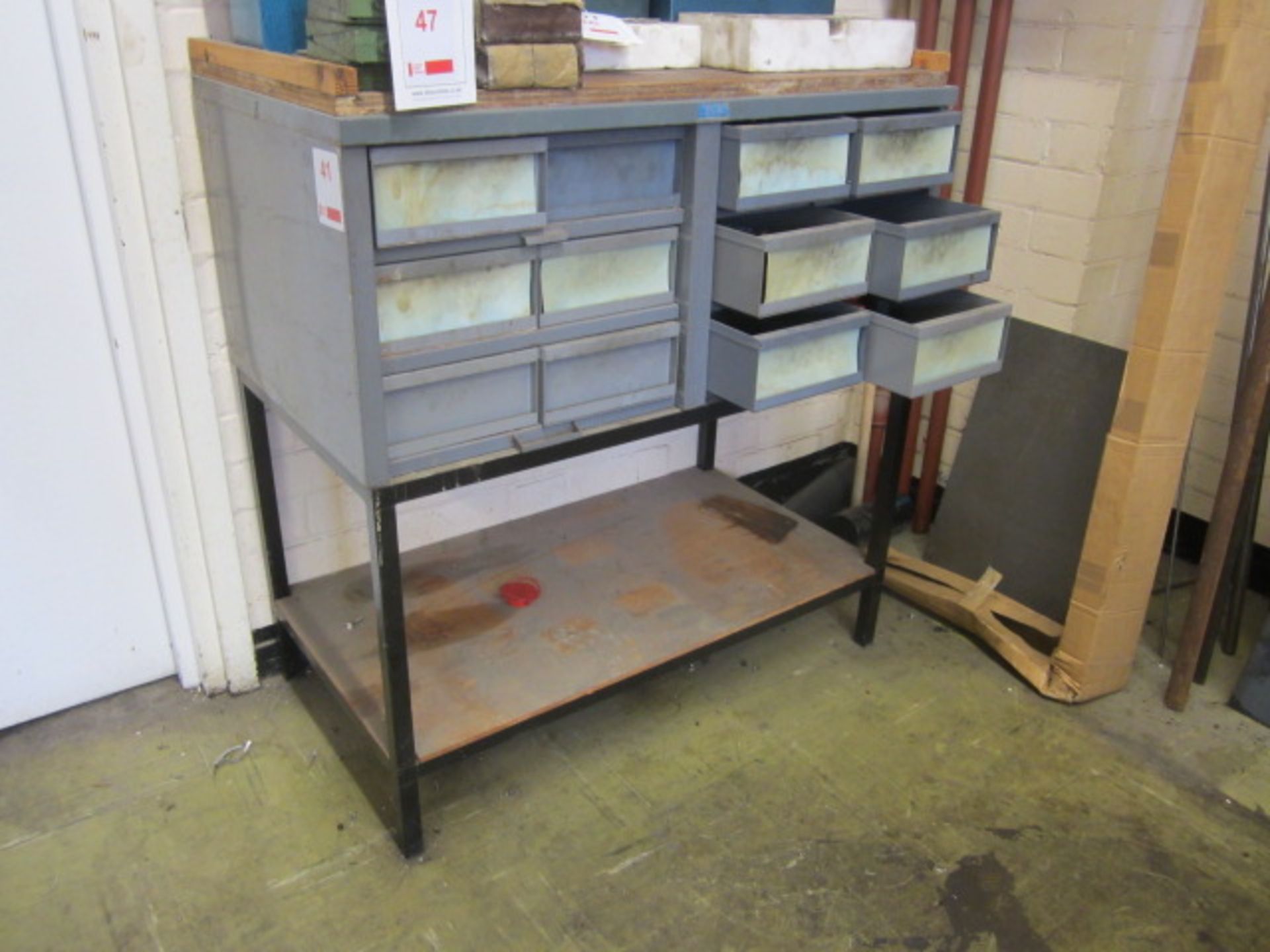 Multidrawer storage unit with contents including spanners, allen keys, cutters, etc.