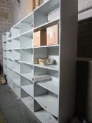 5 x bays of metal stores racking, approx. size: width 900mm x depth 460mm x height 2.4m. - Lift