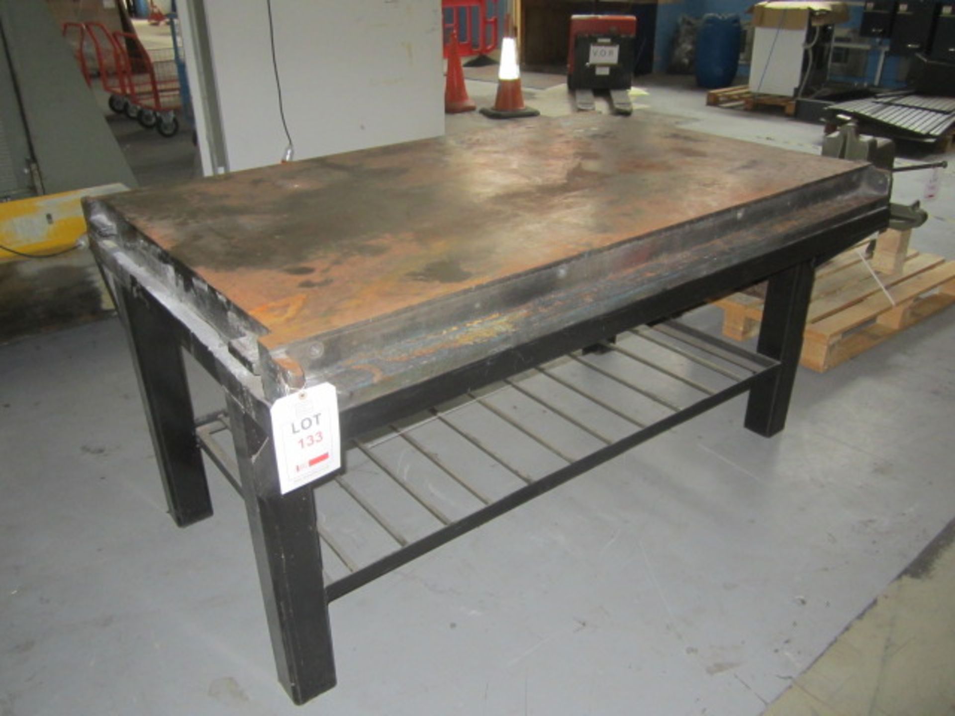 Surface table, approx. size: 41" x 66" mounted on stand. - Lift out charge to be applied: £10+ vat