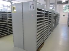 Link 51 metal boltless stores racking comprising: 11 x double sided bays, approx. overall size: 9.9m