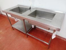 Stainless steel twin basin sink, approx 1850 x 720mm