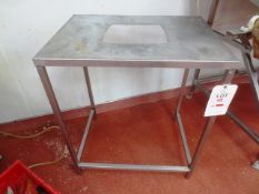 Stainless steel framed table with access hole, approx 750 x 550mm