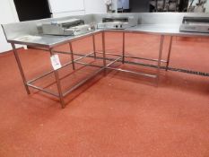 L' shape stainless steel table, approx 860 x 1970mm