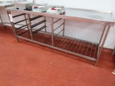 Stainless steel rectangular table, approx 2000 x 700mm, with under table rack storage