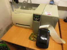 Zebra S4M label printer, HP Laserjet 1100 printer and Brother QL-700 label printer