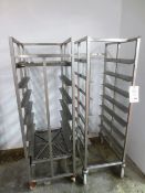 Two stainless steel mobile tray racks, 8-level capacity