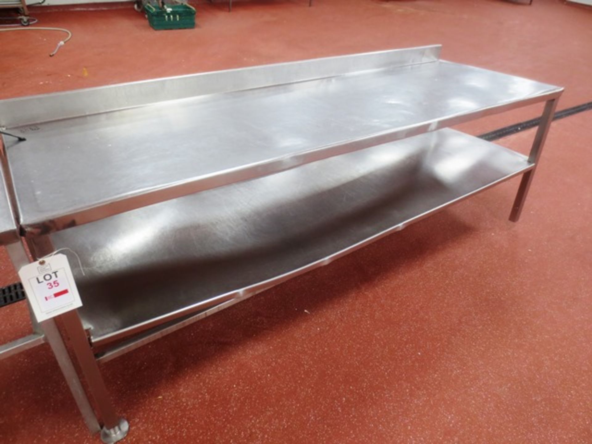 Stainless steel rectangular twin shelf table, approx 2300 x 760mm