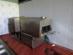 Unitech stainless steel, through feed steam tray wash, serial no: 27014, approx 3600 x 1500mm,