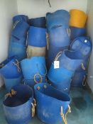 Approx fifty blue plastic bins, with rope handles