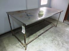 Two stainless steel topped, steel framed rectangular tables, approx 2000 x 1000mm