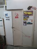 Two Steel 2 Door Cupboards c/w spray shop accessories inc. sanding discs etc.,