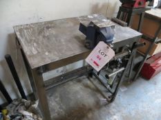Record 1 Ton Vice & Workbench 2400 x 1400mm (not including contents on workbench)