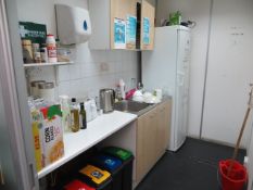 Contents of kitchen & 2 offices to include Zanussi 6' Space + larder fridge, 4 position toaster...