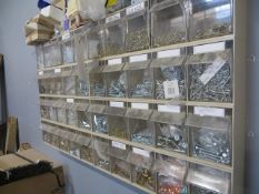 Wall Mounted 40 Position Perspex Fronted Storage Unit c/w Nuts, Bolts, Screws, Washers, Fixings