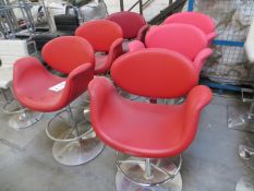 Six Artifort Tulip Pierre Paulin Chrome Framed Single Pedestal Wing Side Stools in Red Leatherette