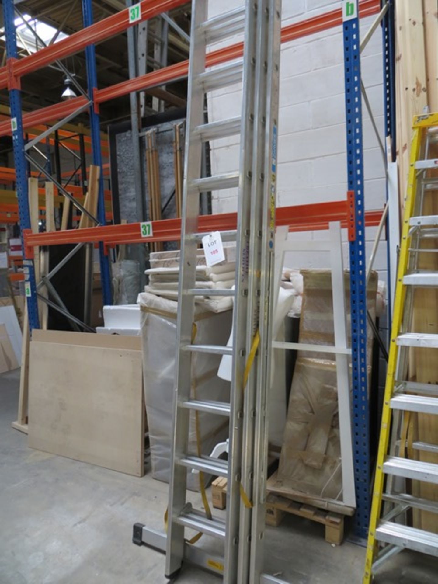 Set of Aluminium Triple Extending Ladders, 12 rungs on each ladder and all three ladders are