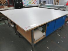 Two mobile layout tables 96" x 48" & one shaped mobile layout table 96" x 48" at maximum