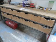 Workbench 2000 x 500mm c/w contents including screws, TEK screws, fixings, tape, abrasive discs,