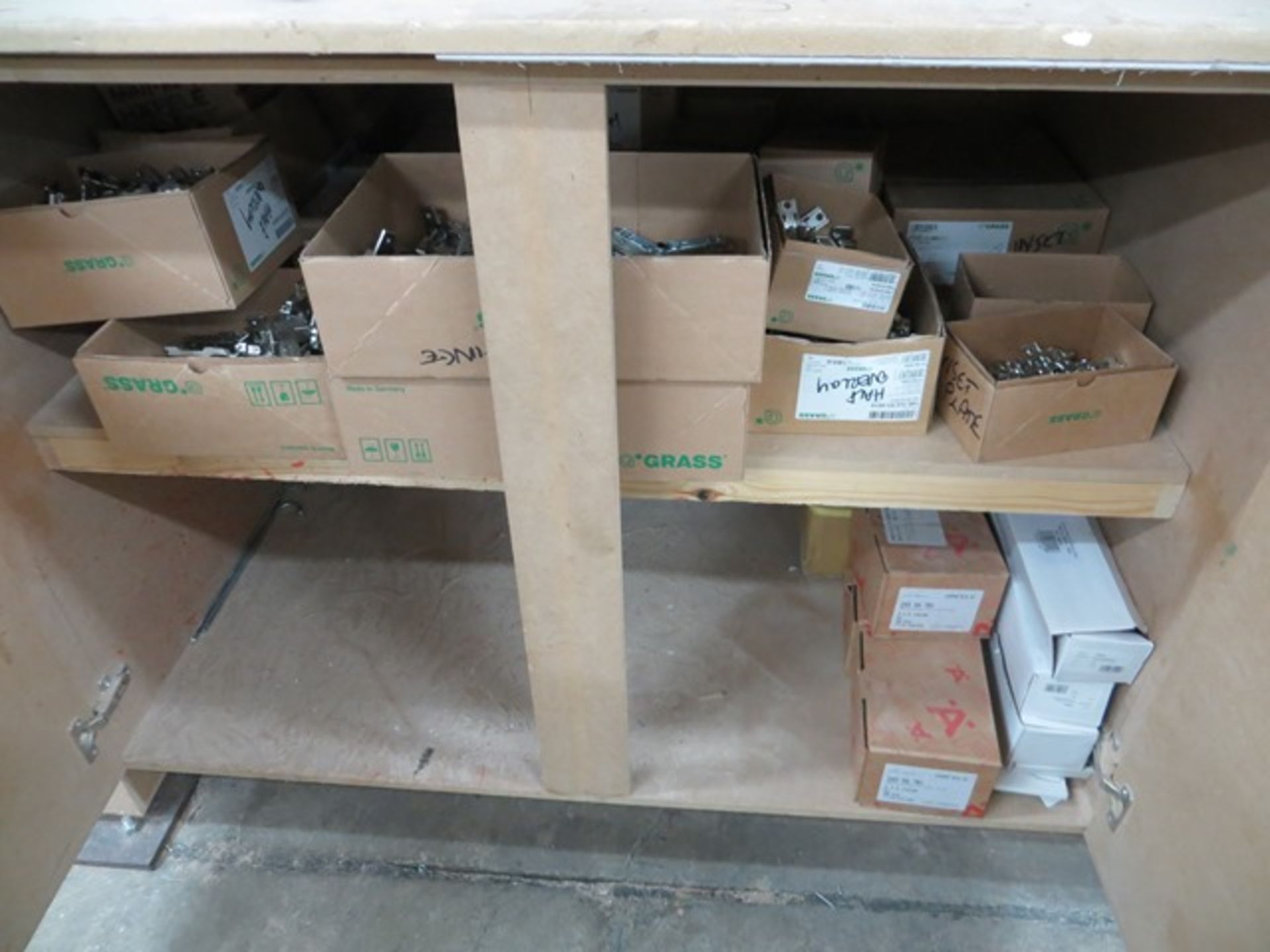 Contents of 4 Cupboards to include Door Hinges, Wheels Etc., as lotted