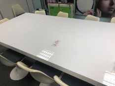 White melamine boardroom table complete with 12 tulip fabric upholstered chairsApprox. 2700 x 1220 x